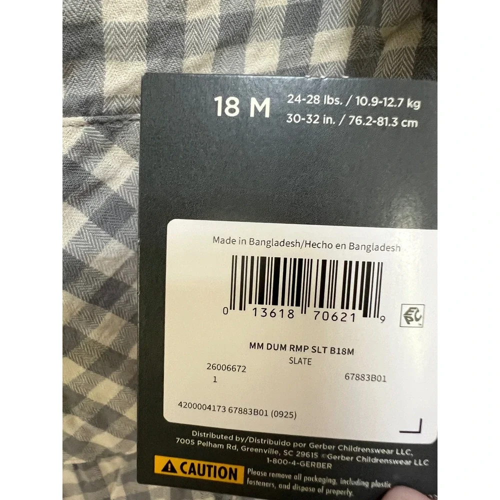 Modern Moments by Gerber Baby Gingham Henley Romper Slate Gray 18M 67883B01